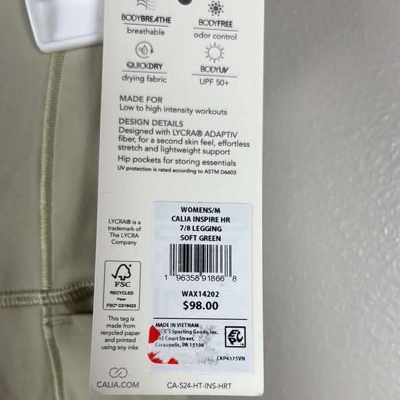 Calia Inspire HR 7/8 Leggings in Soft Green - Picture 2 of 6